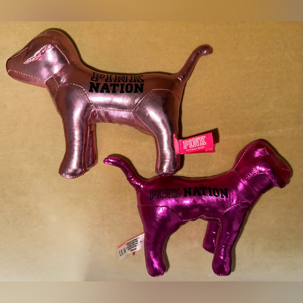 VS PINK Pink Nation 2015 & 2016 Metallic Pink dogs (Set of 2)